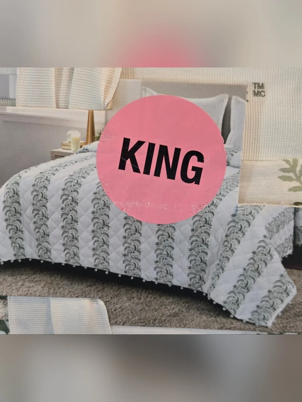 Tahari Handstitched Printed Cotton Quilt King Green White